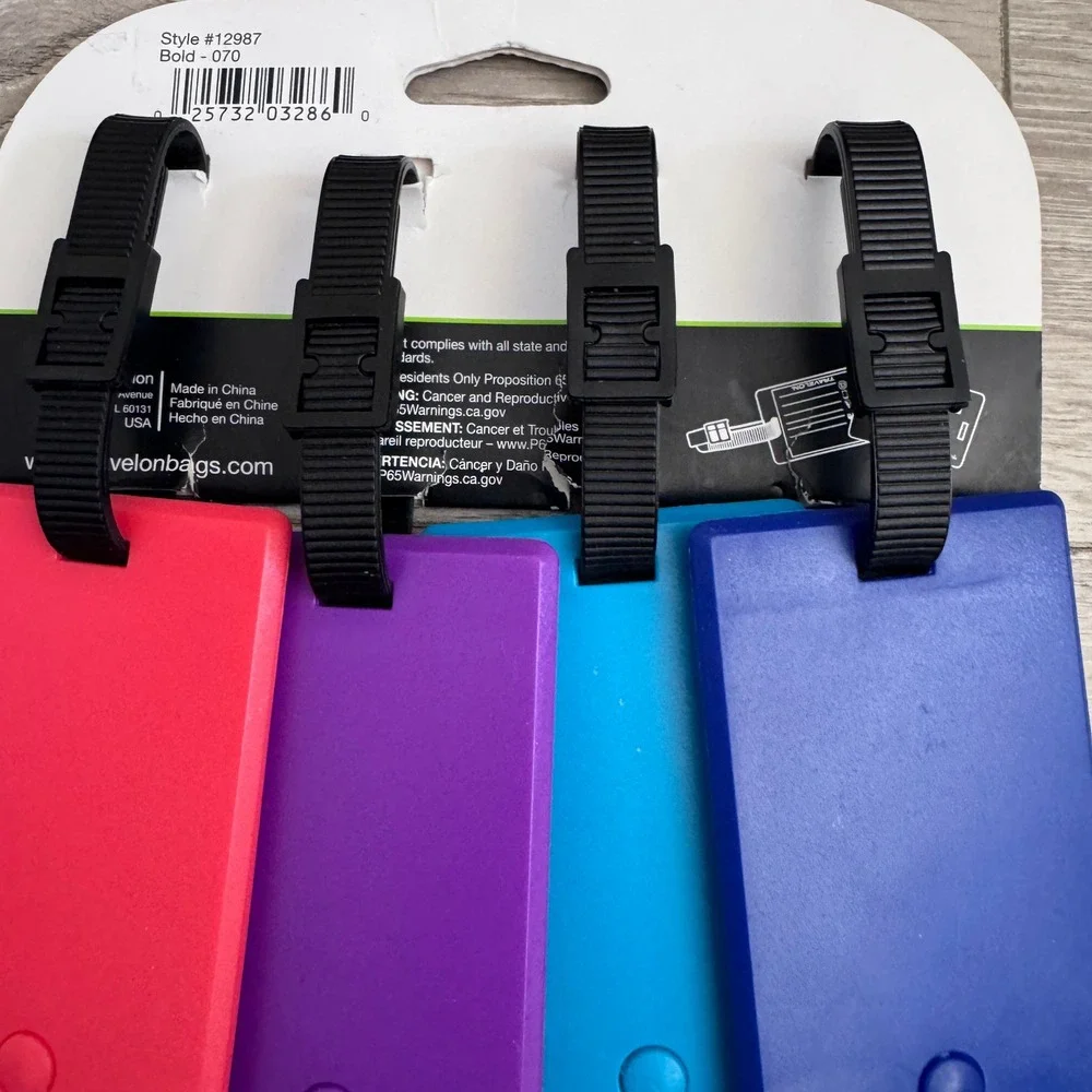 Travelon Bold Luggage Tags Set of 4 Multicolor ID Privacy Window 12987 NIP